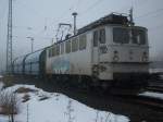 WAB-Lok 50,ohne zweite Lok,mit drei Talns-Wagen,am 12.Mrz 2010 in Bergen/Rgen.