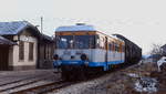 Einige Rangierarbeiten waren für den T 31 der Schmalspurbahn Amstetten - Laichingen an diesem Februarsamstag 1985 im Bahnhof Merklingen erforderlich, bevor er seine Fahrt nach Laichingen