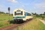 VS+VT 426 auf ihrer Fahrt von Rudersberg-Oberndorf nach Schorndorf zwischen Miedelsbach-Steinenberg und Haubersbronn am 18.07.2017.