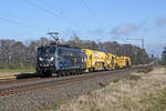 151 062 der Altmarkrail schleppte am 10.04.26 einen Swietelsky-Bauzug durch J�trichau Richtung Magdeburg. Es wurde eine Schotterbearbeitungsmaschine vom Typ BDS 2000 und eine Stopfmaschine vom Typ Unimat 09/32 �berf�hrt.