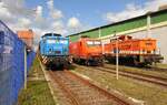 Stralsund Hafen mit 346 003-4 / 345 208 - EKO 145-CL 001 (145 081-6) - LOCON 102 / 346 006-0 | durchs geschlossene Tor aufgenommen | August 2016 