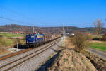 110 262 BayernBahn mit dem Henkelzug bei Oberdachstetten Richtung W�rzburg, 28.03.2022