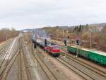 Bahnbetreib Gera Ludmilla, 232 529-8 ( 9280 1232 529-8 D-GERA ) drückt einen Kesselwagenzug mit Treibstoff ins geraer Tanklager am 15.2.2026