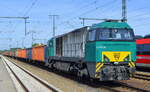 BELog Baustoffe- Entsorgung- Logistik GmbH & Co. KG, Langenau [D] mit der angemieteten northrail Mak G 2000 BB [NVR-Nummer: 92 80 1272 205-6 D-NRAIL] und einem Ganzzug offener Drehgestell-Güterwagen am 05.09.22 Durchfahrt Bahnhof Golm.  