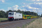 186 139 der Captrain f�hrte am 08.09.26 einen leeren CLIP-Autozug durch J�trichau Richtung Magdeburg.