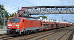DB Cargo AG [D] mit  189 017-7  [NVR-Nummer: 91 80 6189 017-7 D-DB] und PKW-Transportzug am 27.08.20 Durchfahrt Bf.
