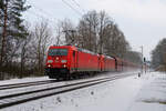 185 302 DB Cargo und 185 230 DB Cargo mit dem Leererz aus Linz bei Oberferrieden Richtung Nürnberg, 17.01.2020