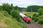 294 676 DB Cargo mit dem Übergabezug (Reuth (im Vogtland) - Marktredwitz) bei Grobau, 21.07.2021