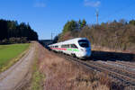 411 053 DB Fernverkehr  Ilmenau  als ICE 27 (Dortmund Hbf - Wien Hbf) bei Parsberg, 09.02.2022