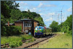 Mit dem RE37 nach K�then passiert 218 443-0 der DB Gebrauchtzug am 06.06.2026 die Blockstelle Biendorf.