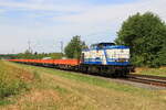 Deutschland   Lok 1702 (1203 130) vom D&D Eisenbahngesellschaft mbH mit einem Arbeitszug, Kaarst Broicherseite  18/7/2025
