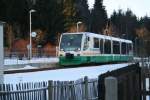 VT45 der VBG verl�sst am 30.12.08 den Haltepunkt Muldenberg-Flossplatz in Richtung Sokolov.