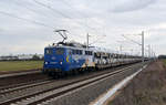 140 848 der EVB führte am 20.02.19 einen BLG-Autozug durch Rodleben Richtung Magdeburg.