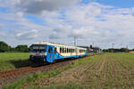 EVB 628 151 ist als Moorexpress kurz nach der Abfahrt in Stade auf dem Weg über Bremervörde nach Bremen Hbf.