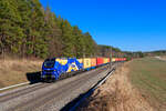 159 229 ELP/EVB mit einem Containerzug bei Hagenbüchach Richtung Würzburg, 09.03.2022