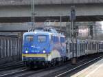 Am 22.04.2014 kam die evb 140 761 mit einem leeren Autozug durch Hamburg-Harburg