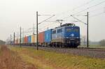 140 853 der EGP führte am 23.02.23 einen Containerzug durch Braschwitz Richtung Magdeburg.