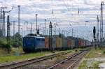 140 824-4 EGP - Eisenbahngesellschaft Potsdam mbH mit einem Containerzug in Stendal.