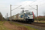 Mit dem umgeleiteten Bertschi-Containerzug rolle 187 085 der EP Cargo am 23.03.25 durch Greppin Richtung Bitterfeld.