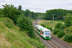 VT333 Erfurter Bahn als EB 81017 (Leipzig Hbf - Hof Hbf) bei Grobau Richtung Hof, 21.07.2021