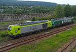 Regiobahn Bitterfeld-Berlin RBB 9080 2248 038-2 D-RBB und FLEX 9080 2159 270-8 D-ELP beim pausieren in Gera am 5.8.2026