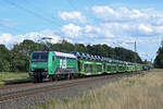 145 088 der FLEX f�hrte am 08.09.26 einen H�dlmayr-Autozug durch J�trichau Richtung Magdeburg.