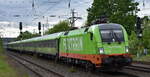 FlixTrain GmbH, München [D] mit dem angemieteten Hectorrail Taurus  242.531 / 182.531 , Name:  LaMotta  [NVR-Nummer: 91 80 6182 531-4 D-HCTOR] und Wagengarnitur am 07.05.24 Höhe Bahnhof