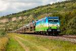 HSL 185 642-6  EcoRider  mit Autotransportzug in Thüngersheim, August 2021.