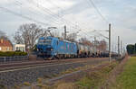 192 018 der LEG führte am Neujahrstag 2023 einen Kesselwagenzug von Bitterfeld kommend durch Brehna Richtung Halle(S).