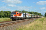 192 060 schleppte am 19.06.25 wegen der Sperrung Brandenburg - Magdeburg ihren Schiebewandwagenzug durch Jütrichau Richtung Magdeburg.