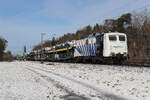 139 177 von Lomo mit einem Autozug am 18.2.26 bei Eglharting.