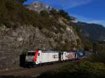 Die Lokomotion-Loks 185 665, 189 918 und 185 663 als Schublok fuhren am 20.10.12 an der Jenbacher Steinwand mit LM-TEC 43125 (M�nchen Ost Rbf - Verona Q.E.) vorbei, die Loks kehrten dann anschlie�end