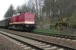 Die historische 112 481 von MAS Bahnconsult wurde zum Dampfloktreffen 2025 als Schiebelokomotive auf einer Fahrt am 13.04.2025 von Dresden nach Kamenz u.z.