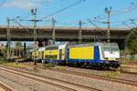 146-03 (146 503) metronom schiebend mit RB41 bei der Einfahrt in Hamburg Harburg, August 2025.