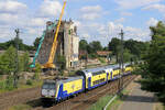 146-04 verl�sst den Tostedter Bahnhof am 06.08.2026. Die Abrissarbeiten der Siloanlagen schreitet voran.
