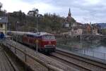 KBS 730 Basel-Waldshut-Schaffhausen-Singen: 218 155-0 (NeSA) + 3 B + 1 BD, RE 93586 Waldshut-Basel, öffentliche Abschiedsfahrt zum Ende des Dieselbetriebes, Laufenburg (Baden), 15.