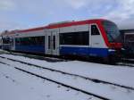 PEG80171 von Meyenburg nach Pritzwalk kurz vor der Abfahrt im verschneiten Bahnhof Meyenburg(23.11.08)