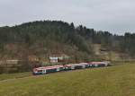 650 562 (VT 650-01) + 650 565 (VT 65) + 650 563 (VT 63) bei einer Dienstfahrt von Zwiesel nach Viechtach am 03.04.2013 bei Schnitzm�hle.