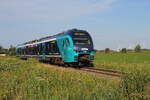 Nordbahn Akkutriebwagen der Kategorie Flirt 526 045 auf dem Weg von St. Peter-Ording nach Husum. Nahe Haltepunkt Witzwort am 03.08.2026 Aufgenommen. 