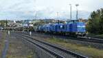 3fach die PRESS mit der Doppeltraktion 204 033-9 ( 9280 1202 817-3 D-PRESS ) und 204 016 0 ( 9280 1204 314-9 D-PRESS ) beim schleppen der havarierten 218 055-2 ( 9280 1218 458-8 D-PRESS ) und eines Bauzuges durch Gera am 22.10.2022