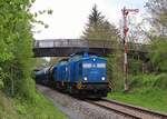 204 022 und 204 005 (Press) fuhren am 15.04.24 von Lobenstein nach Espenhain. Hier ist der Zug in Pößneck zu sehen.