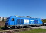 Press ER 20, 253 014-9 ( 9280 1223 051-4 D-PRESS ) mit einem Schwellenzug im Holzbahnhof Gera am 29.4.2026