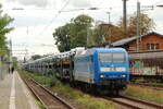 PRESS 145 023-6 (145 083-2) kommt mit einem Autotransportzug durch Eystrup gefahren 12.9.2026