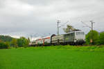 111 210 Railadventure mit zwei SBB Dostos in Namedy, April 2019.