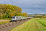 185 694 Railpool mit einem Ambrogio KLV-Zug bei Retzbach-Zellingen Richtung Würzburg, 23.10.2021