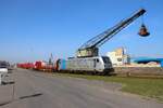 Railpool Bombardier Traxx 187 301-7 im Aschaffenburger Bayernhafen am 07.03.26 von Gehwegen aus fotografiert