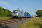 Am 20.06.26 schleppte 187 312 der railpool einen Containerzug durch Greppin Richtung Dessau.