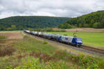 145 071 RBH mit einem Kesselzug bei Harrbach Richtung Würzburg, 07.10.2021