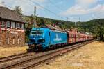192 056 RheinCargo mit Erzzug in Oberwinter, Juli 2026.