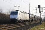 145 084-0 RheinCargo mit einem Kesselzug in K�ln Porz Wahn, Dezember 2016.